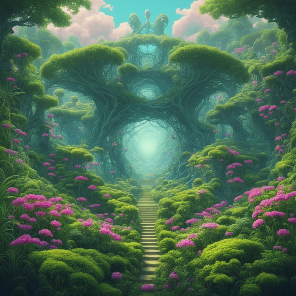 Garden of Eden by John Stephens Benoit Mandelbrot Beeple and Roger Dean | Beautiful detailed ethereal alien paradise gar